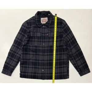 Levi's Mens Flannel Shirt Jacket Button Front Buffalo Plaid Gray L